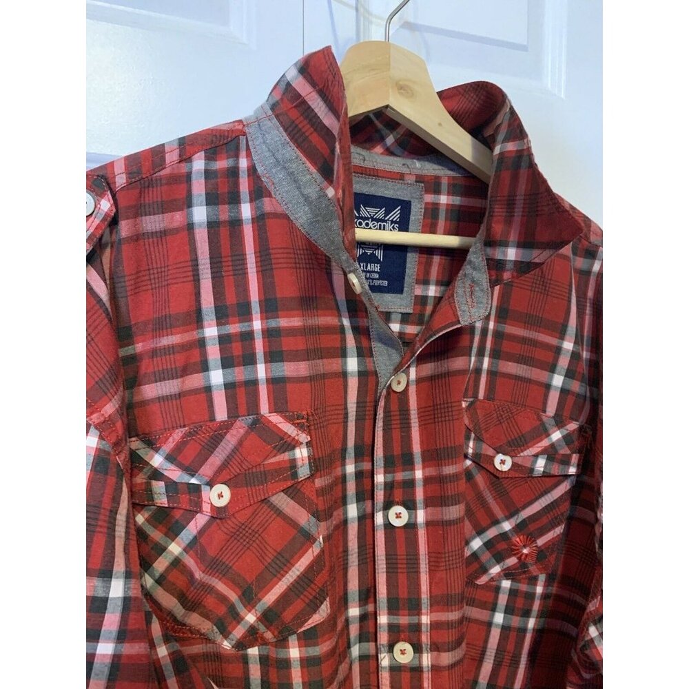 Akademiks Men’s Sz 4XL‎ Plaid Red Button Shirt Pocket